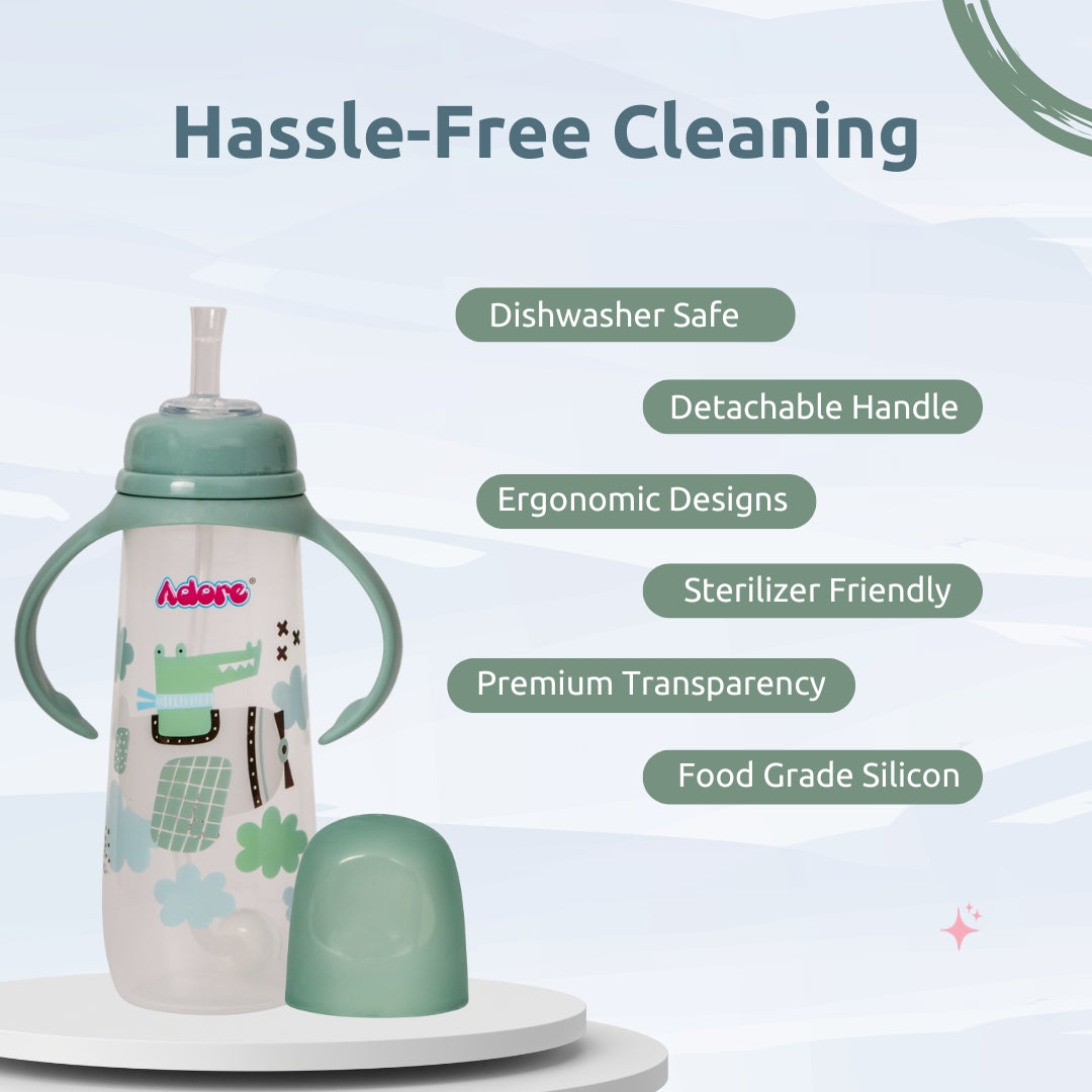 Adore WALES! The Stylish Baby Straw Sipper with Gravity Ball & Twin Handle 250ml- Green