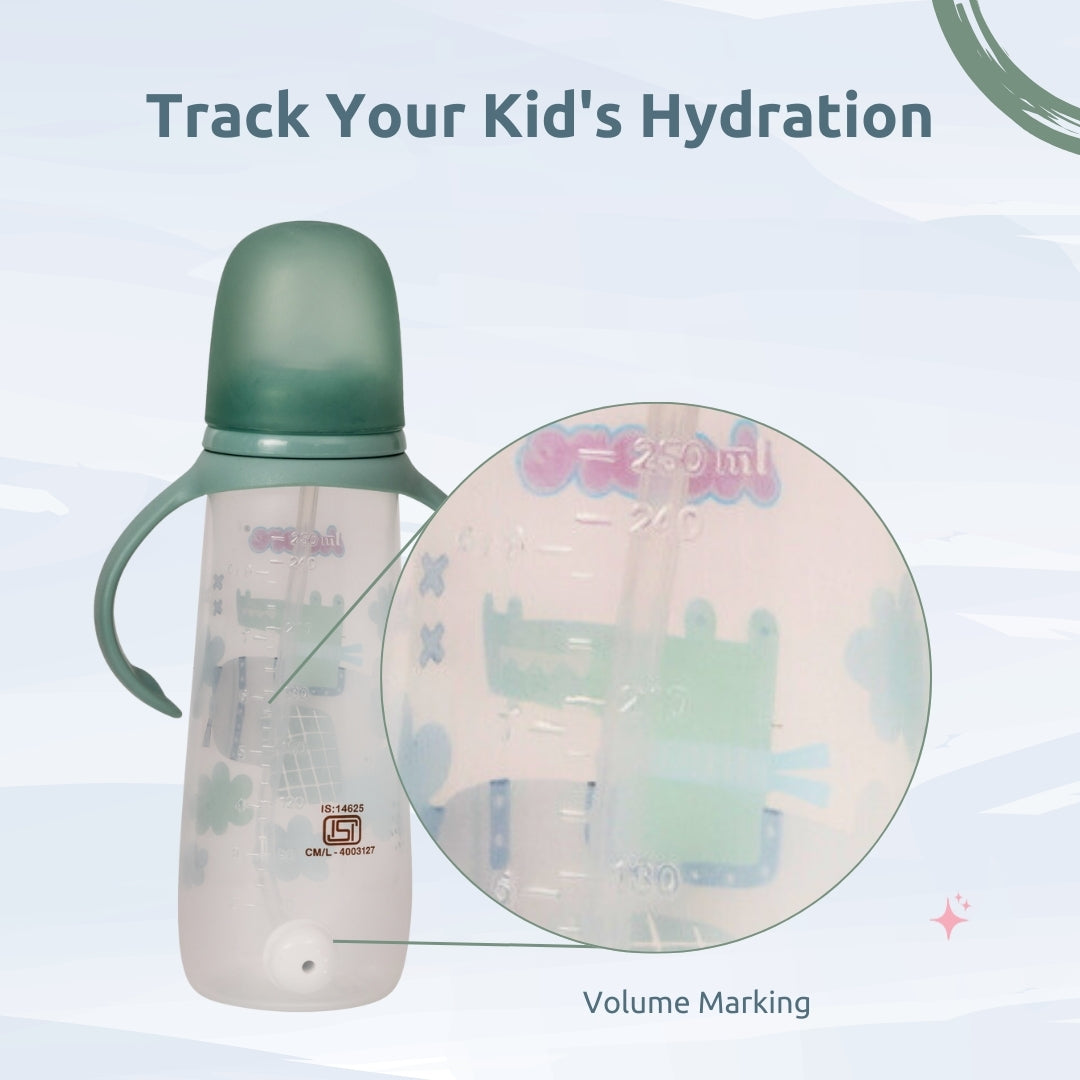 Adore WALES! The Stylish Baby Straw Sipper with Gravity Ball & Twin Handle 250ml- Green