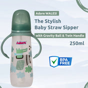 Adore WALES! The Stylish Baby Straw Sipper with Gravity Ball & Twin Handle 250ml- Green