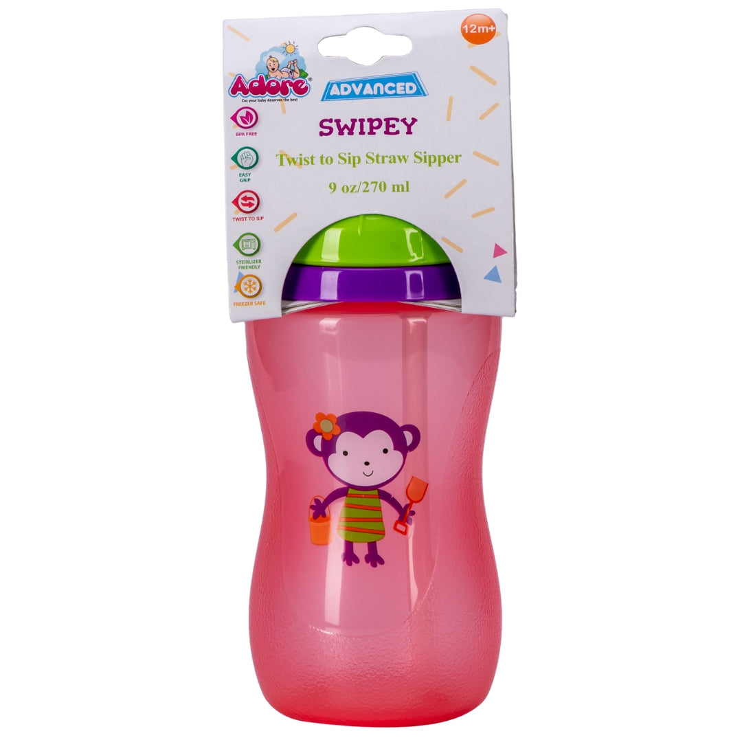 Adore Swipey Twist to Sip Straw Sipper 270ml - Pink
