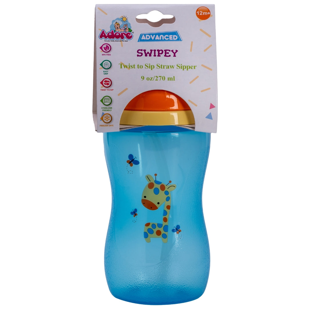 Adore Swipey Twist to Sip Straw Sipper 270ml - Blue