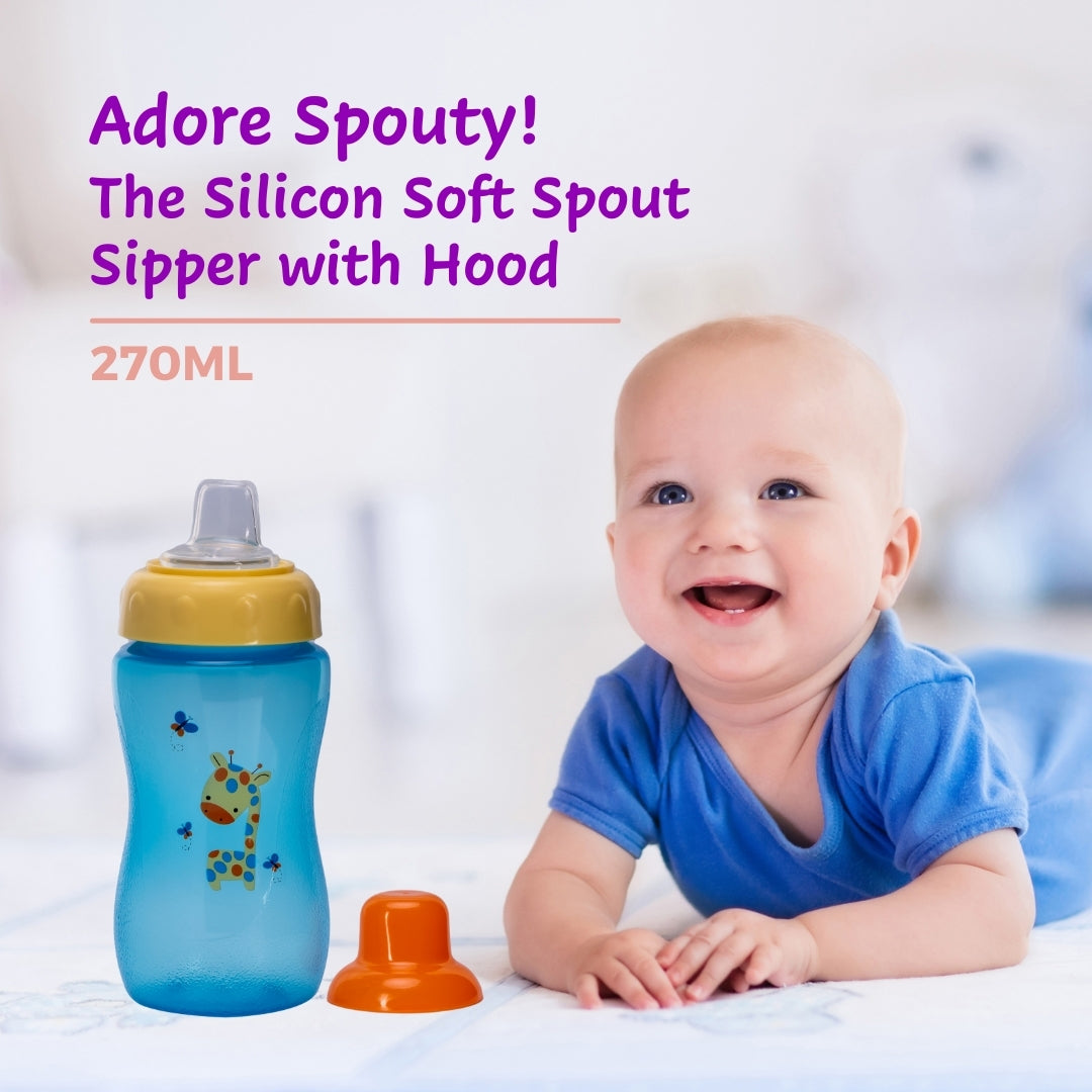 Adore Spouty Soft Spout Sipper with Hood 270ml- Blue