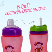 Adore Spartan 2 in 1 Spout n Straw Sipper with Hood 270ml- Pink
