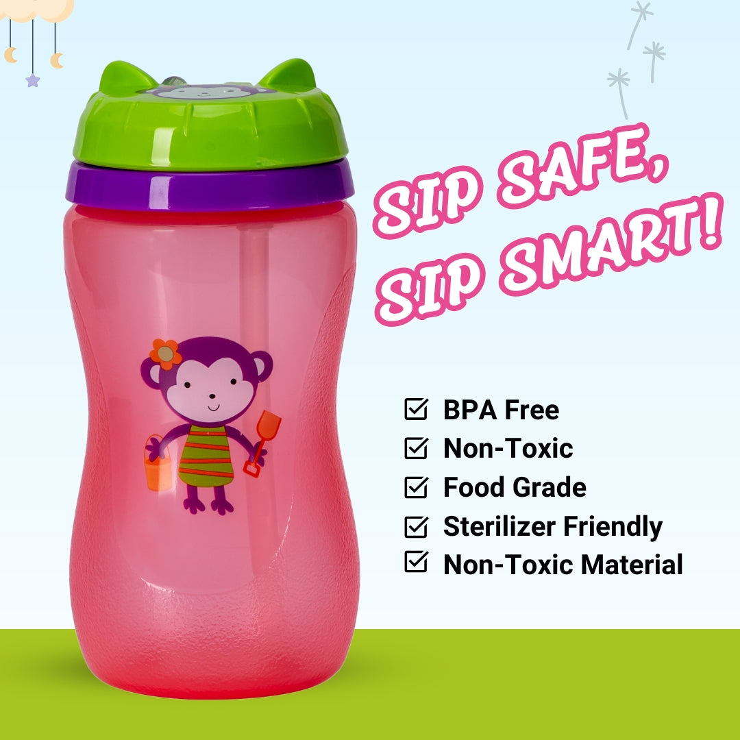 Adore Spartan 2 in 1 Spout n Straw Sipper with Hood 270ml- Pink