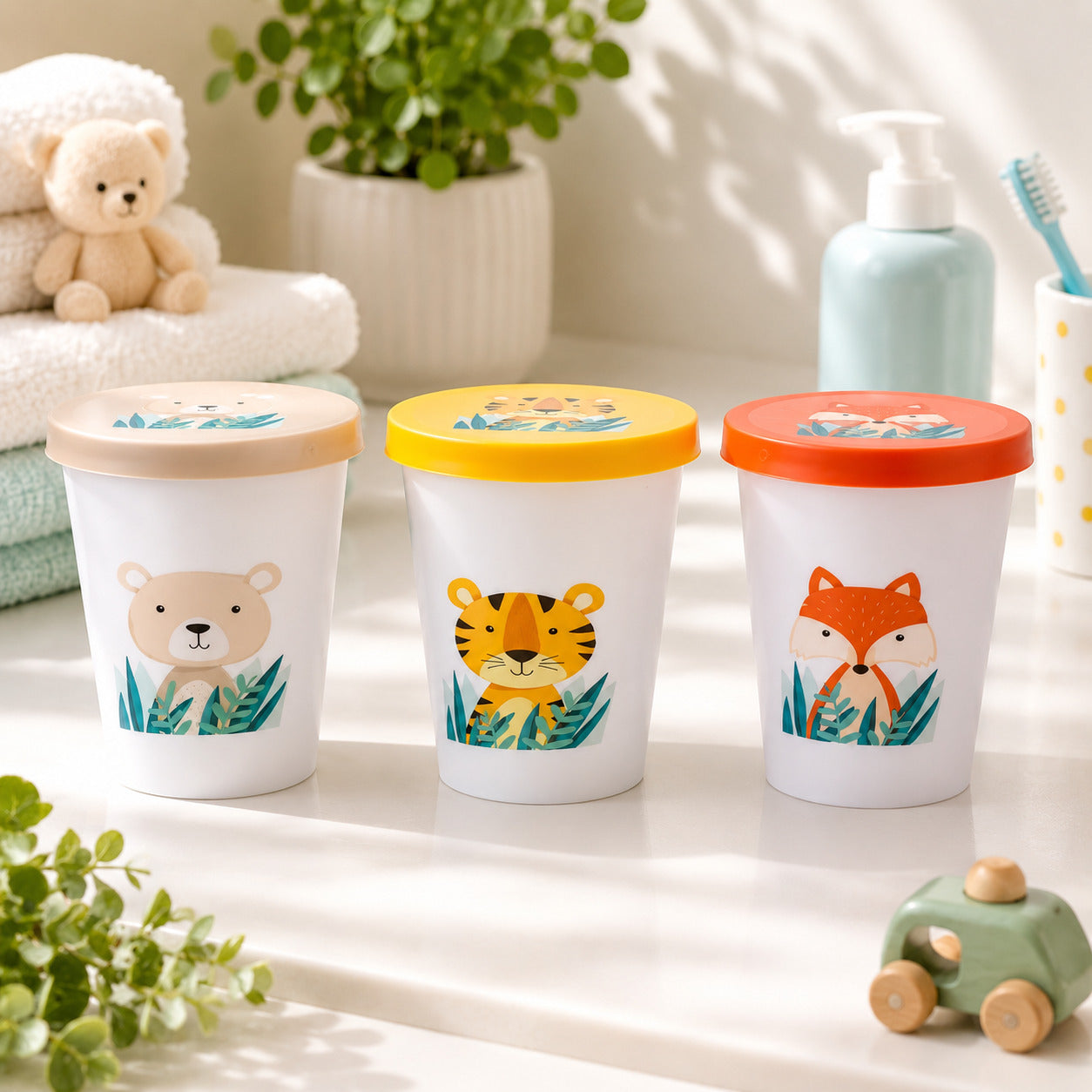 Adore Trio- Spill Proof Tumbler with Lid- Pack of 3- Each 200ml - White Combo