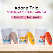 Adore Trio- Spill Proof Tumbler with Lid- Pack of 3- Each 200ml - White Combo