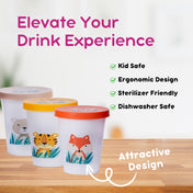 Adore Trio- Spill Proof Tumbler with Lid- Pack of 3- Each 200ml - White Combo