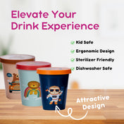 Adore Trio- Spill Proof Tumbler with Lid- Pack of 3- Each 200ml - Black Combo