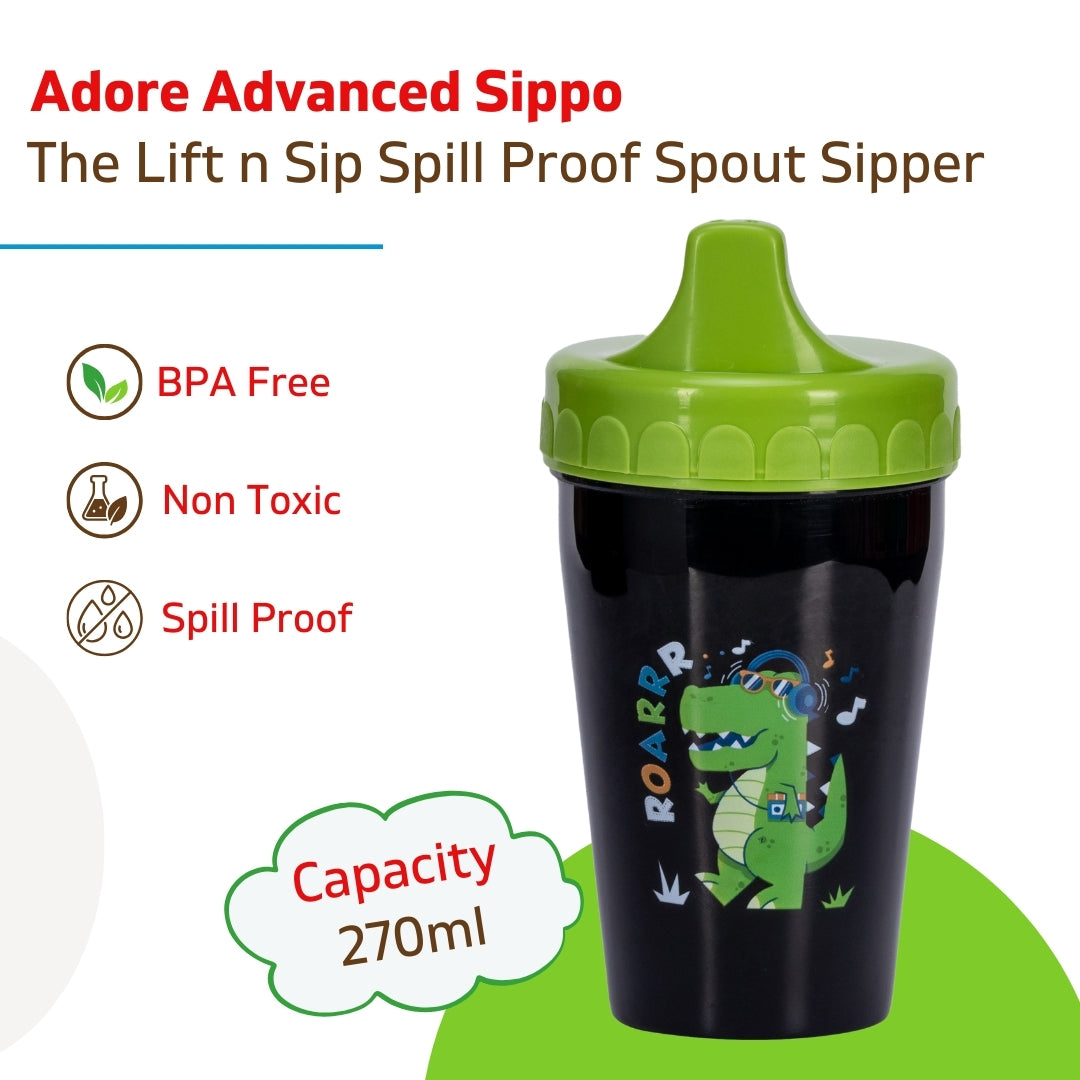Adore Advanced Sippo- The Spill Proof Spout Sipper 270ml - Black
