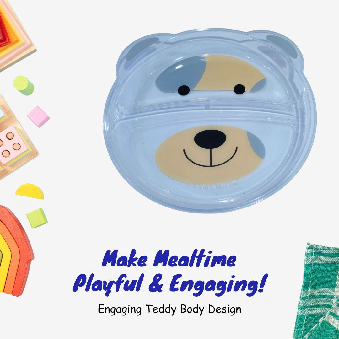 Adore Binge-The Teddy Designed Feeding Plate with Partition- Offwhite