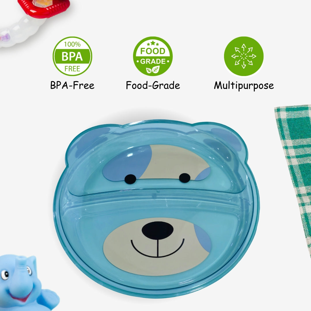 Adore Binge-The Teddy Designed Feeding Plate with Partition- Green