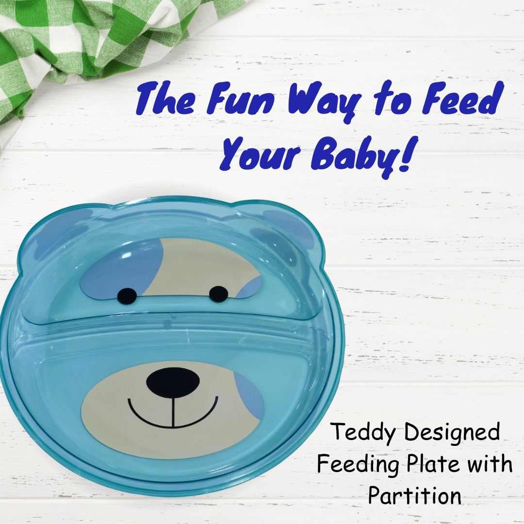 Adore Binge-The Teddy Designed Feeding Plate with Partition- Green
