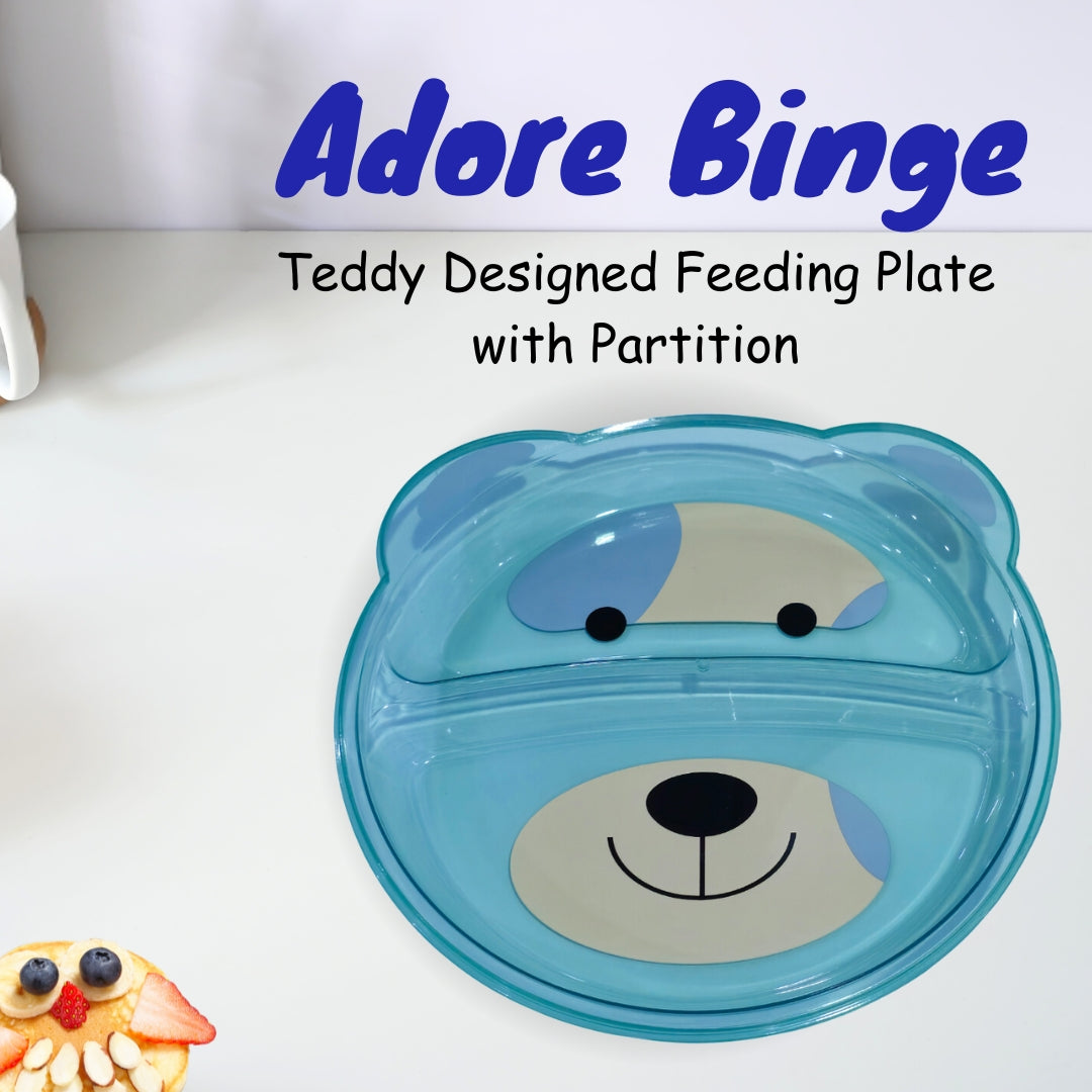 Adore Binge-The Teddy Designed Feeding Plate with Partition- Green