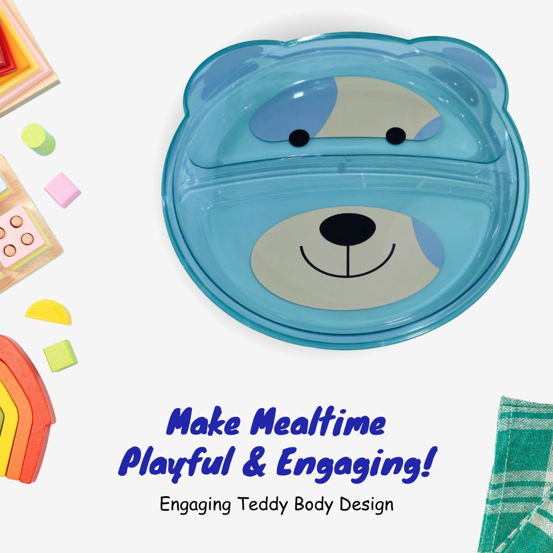 Adore Binge-The Teddy Designed Feeding Plate with Partition- Green