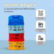 Adore Howdy- The 3 Layered Spill Proof Milk Powder Container - Blue- 120ml
