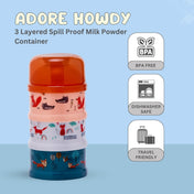 Adore Howdy- The 3 Layered Spill Proof Milk Powder Container - Brown- 120ml