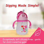 Adore Flora! Baby Straw Sipper with Gravity Ball & Twin Handle-300ml- Pink