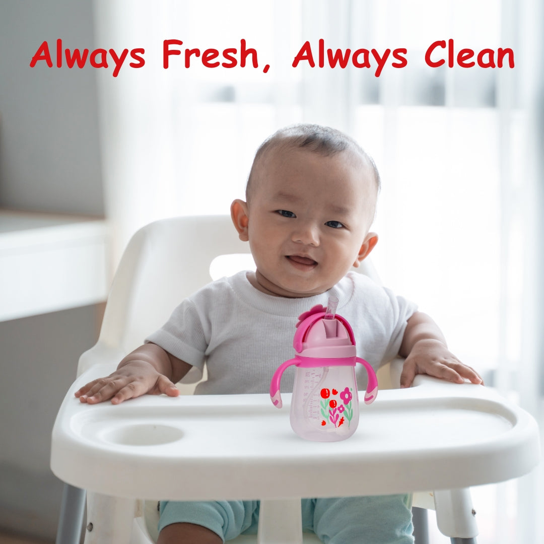 Adore Flora! Baby Straw Sipper with Gravity Ball & Twin Handle-300ml- Pink