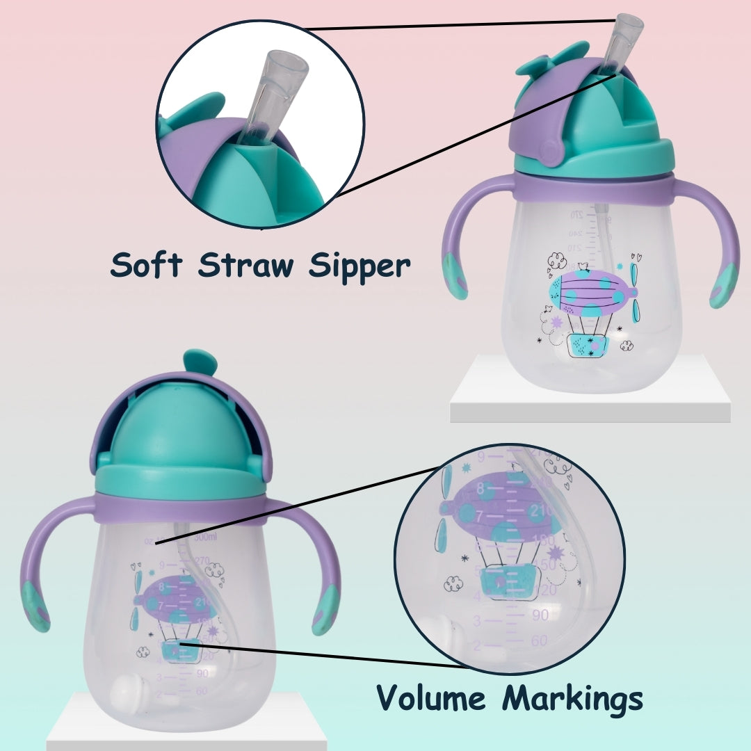 Adore Flora! Baby Straw Sipper with Gravity Ball & Twin Handle-300ml- Purple