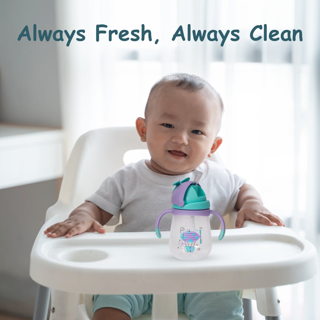 Adore Flora! Baby Straw Sipper with Gravity Ball & Twin Handle-300ml- Purple