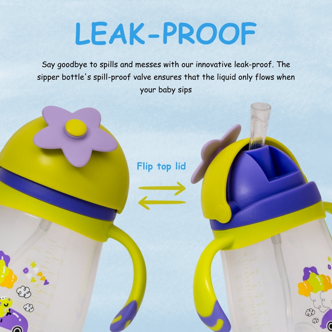 Adore Flora! Baby Straw Sipper with Gravity Ball & Twin Handle-300ml- Green