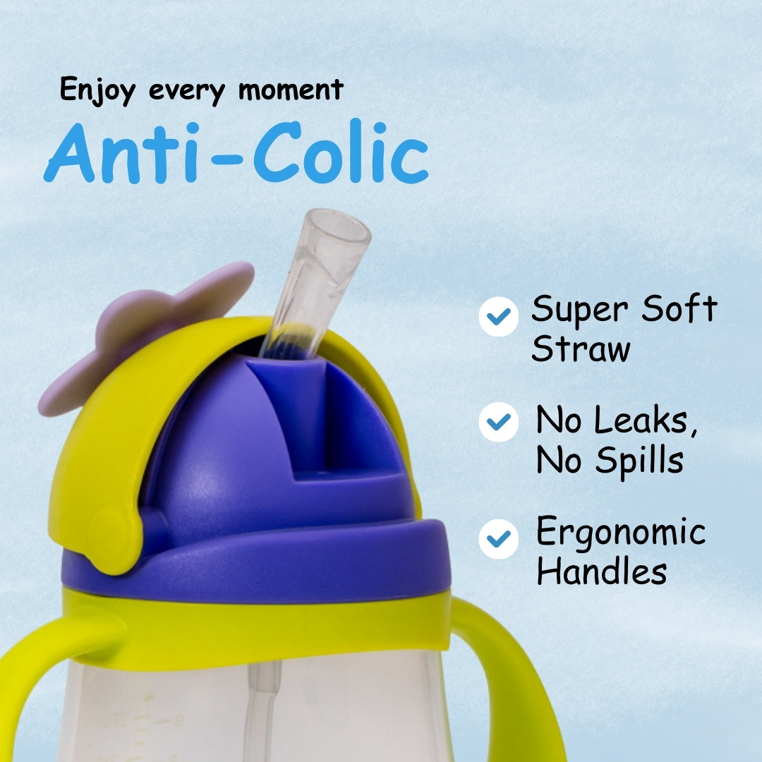 Adore Flora! Baby Straw Sipper with Gravity Ball & Twin Handle-300ml- Green