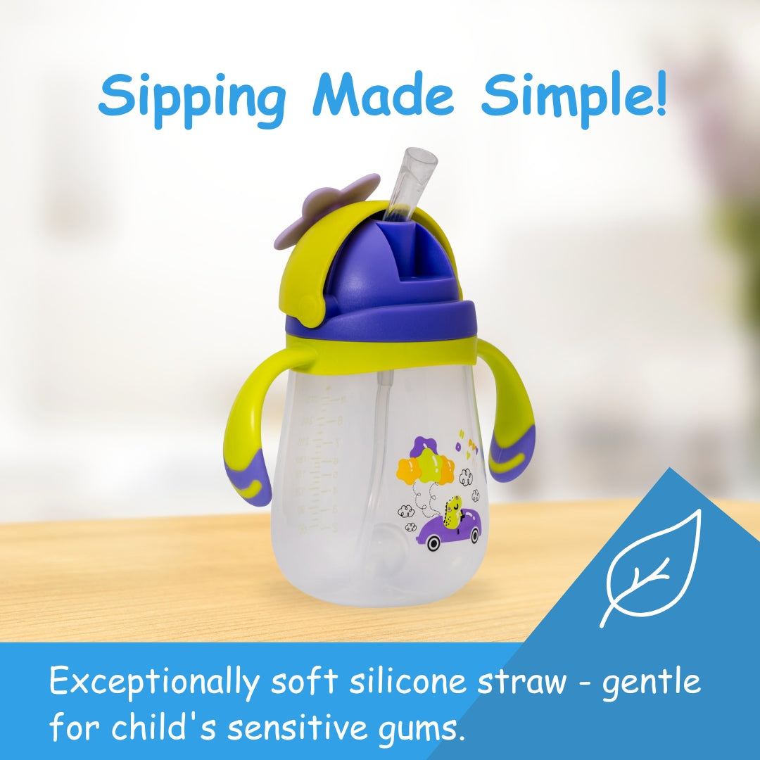 Adore Flora! Baby Straw Sipper with Gravity Ball & Twin Handle-300ml- Green
