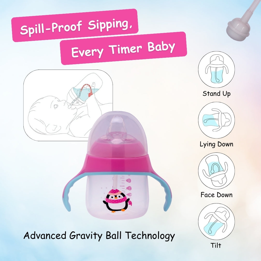 Adore Fauna! The Mini Soft Spout Sipper with Gravity Ball & Twin Handle - 270ml Pink