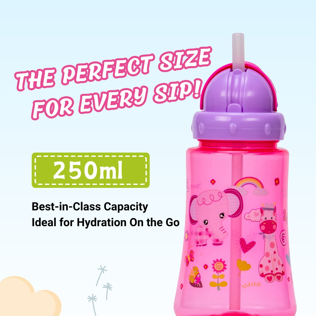 Adore Skoozy Sports Straw Sipper with Retractable Head - 250ml- Pink