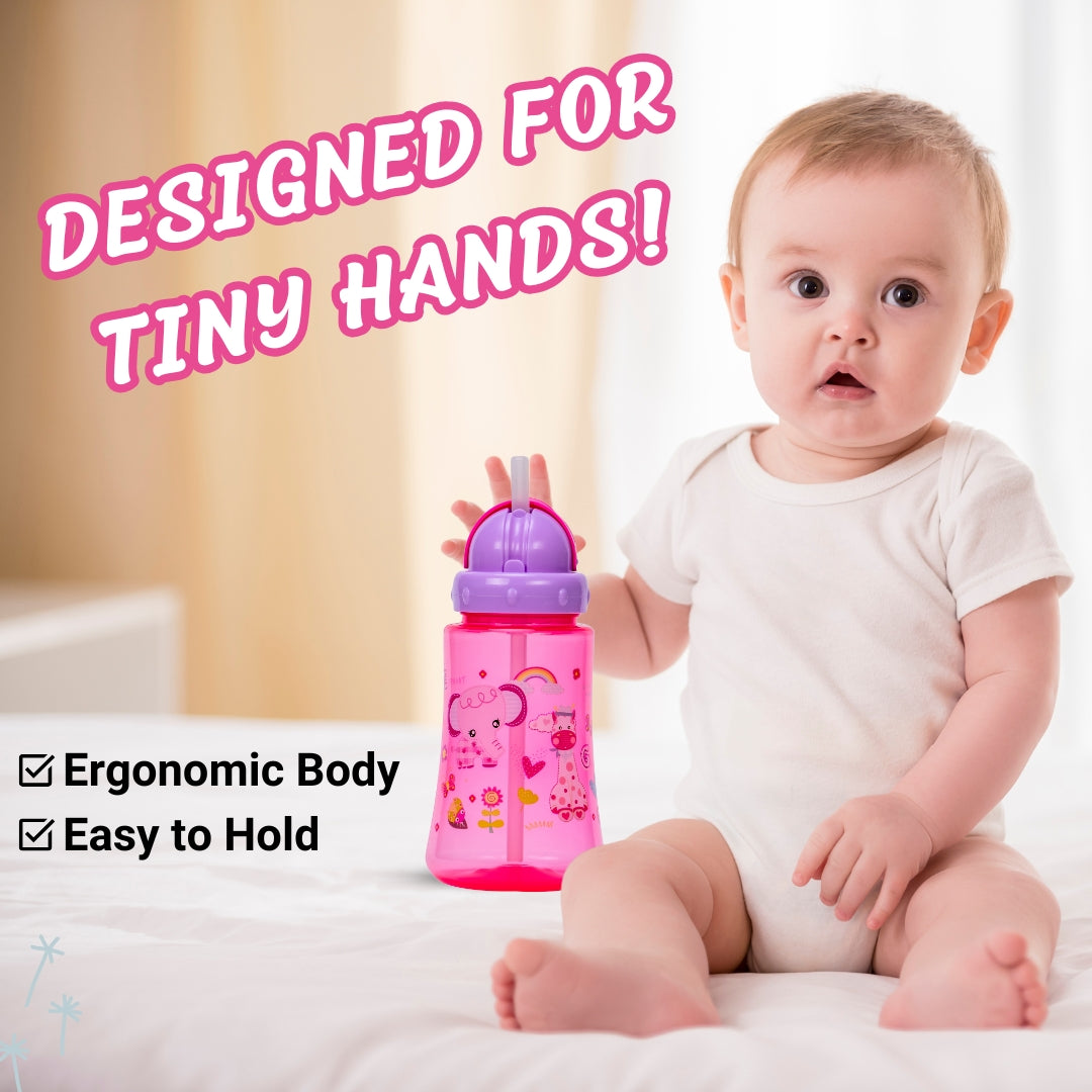 Adore Skoozy Sports Straw Sipper with Retractable Head - 250ml- Pink