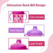 Adore Spazzo Duck Bill/ Hard Spout Sipper with Twin Handle & Hygiene Cap- 250ml- Pink
