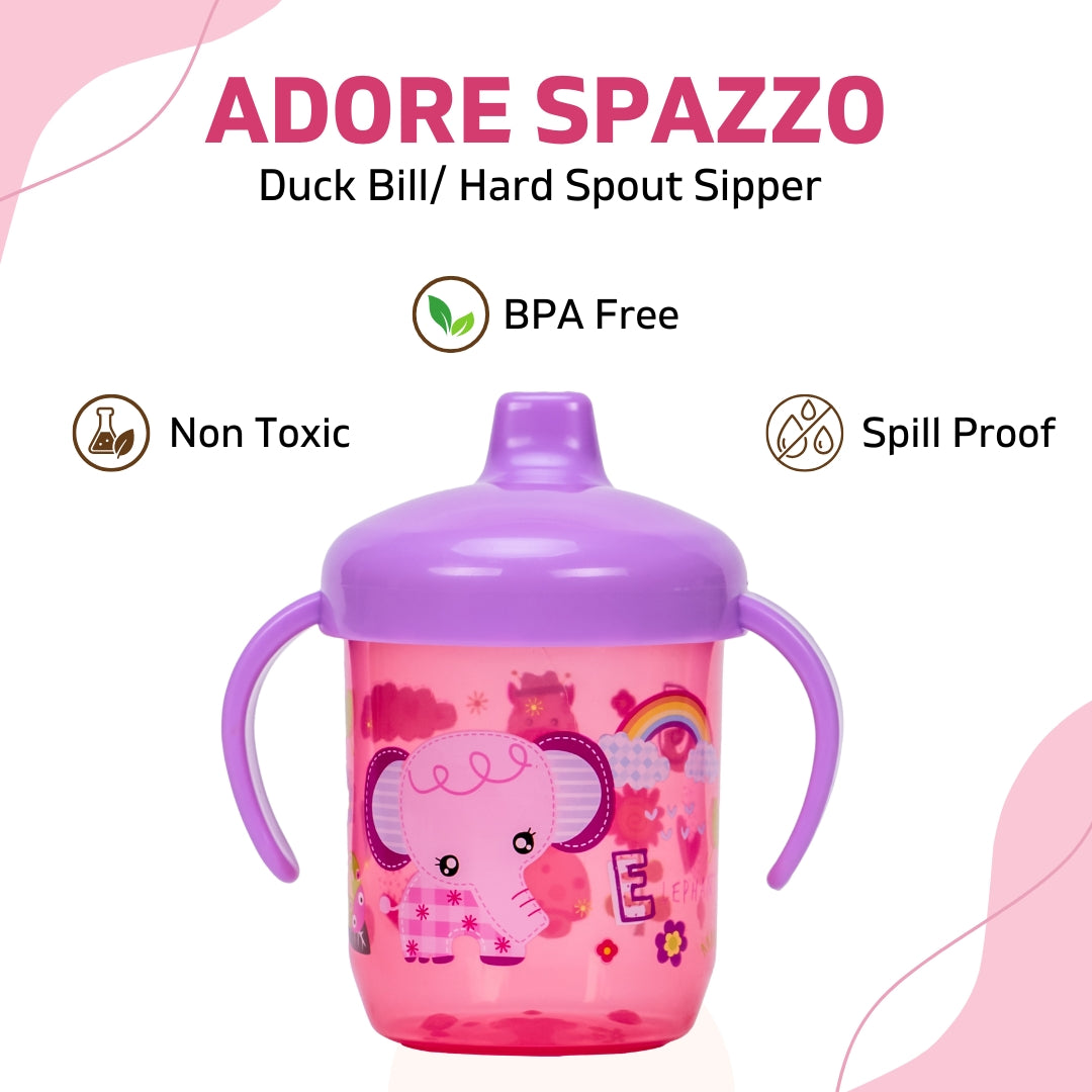 Adore Spazzo Duck Bill/ Hard Spout Sipper with Twin Handle & Hygiene Cap- 250ml- Pink