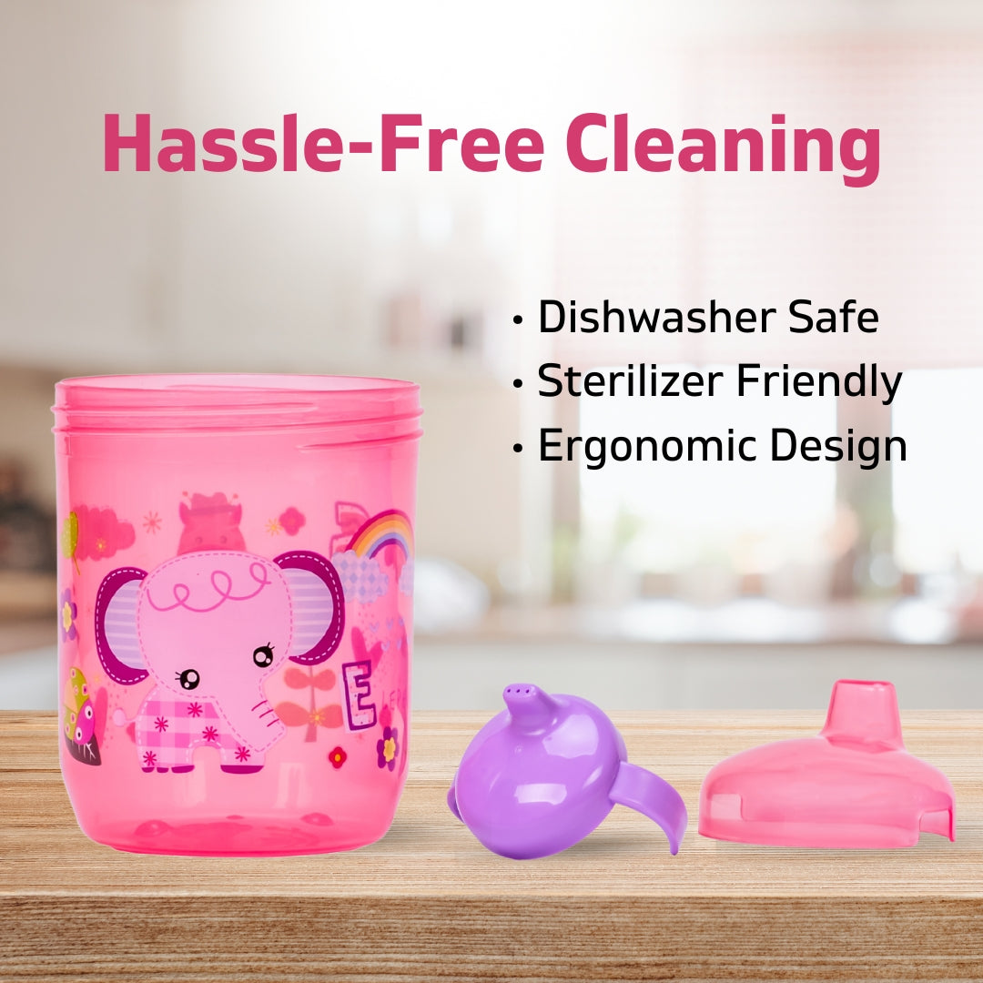 Adore Spazzo Duck Bill/ Hard Spout Sipper with Twin Handle & Hygiene Cap- 250ml- Pink