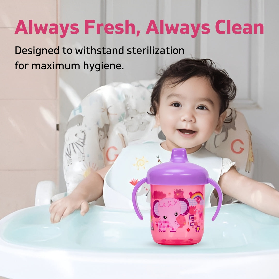 Adore Spazzo Duck Bill/ Hard Spout Sipper with Twin Handle & Hygiene Cap- 250ml- Pink