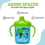 Adore Spazzo Duck Bill/ Hard Spout Sipper with Twin Handle & Hygiene Cap- 250ml- Blue