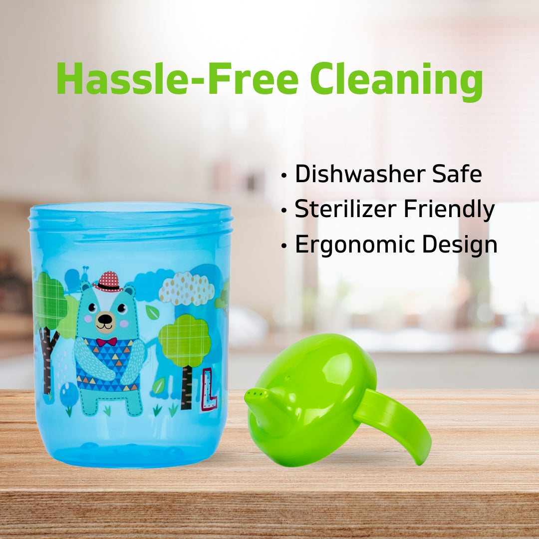 Adore Spazzo Duck Bill/ Hard Spout Sipper with Twin Handle & Hygiene Cap- 250ml- Blue