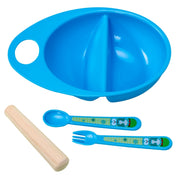 Adore Supper Hero Feeding Bowl with Spoon, Fork & Wooden Masher- Blue