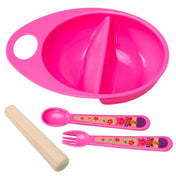 Adore Supper Hero Feeding Bowl with Spoon, Fork & Wooden Masher- Pink