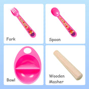 Adore Supper Hero Feeding Bowl with Spoon, Fork & Wooden Masher- Pink