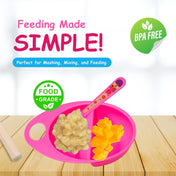 Adore Supper Hero Feeding Bowl with Spoon, Fork & Wooden Masher- Pink