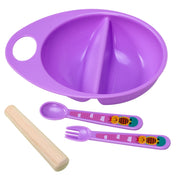 Adore Supper Hero Feeding Bowl with Spoon, Fork & Wooden Masher- Purple