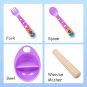 Adore Supper Hero Feeding Bowl with Spoon, Fork & Wooden Masher- Purple