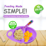 Adore Supper Hero Feeding Bowl with Spoon, Fork & Wooden Masher- Purple