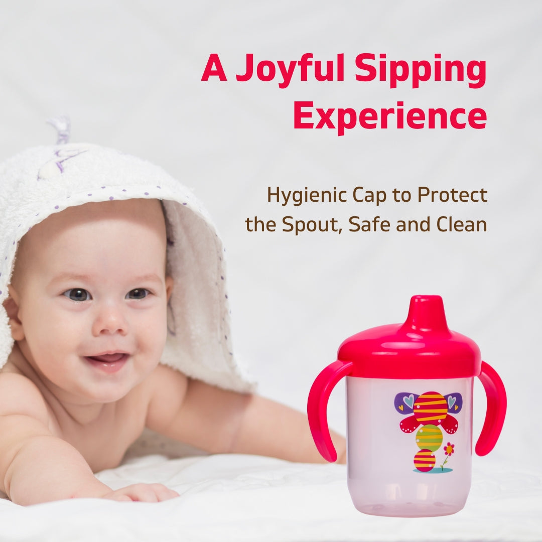 Adore SPINHX Duck Bill/ Hard Spout Sipper with Twin Handle & Hygiene Cap- 250ml- Pink