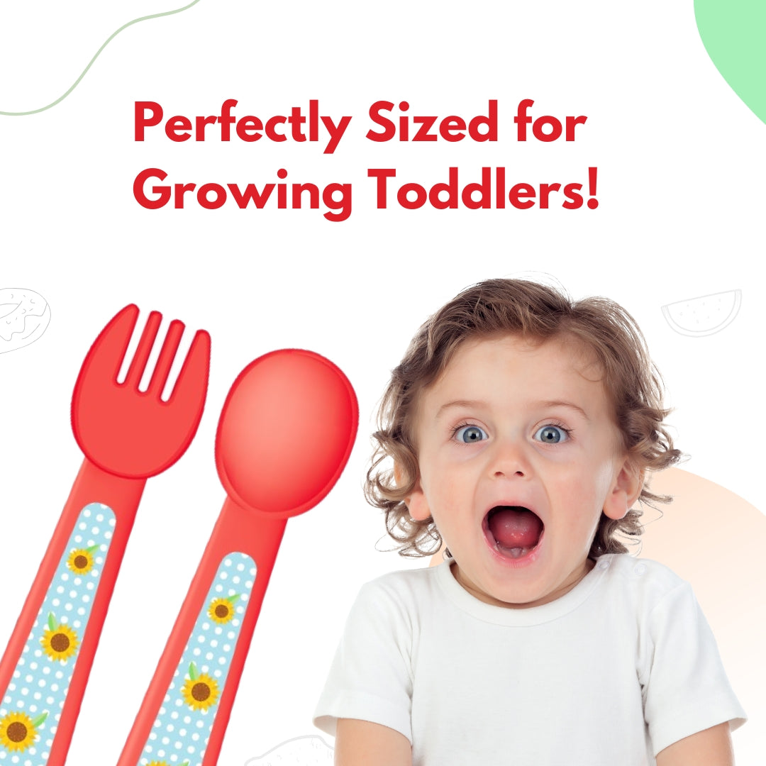 Adore Spoozy Baby Spoon & Fork Set- Red