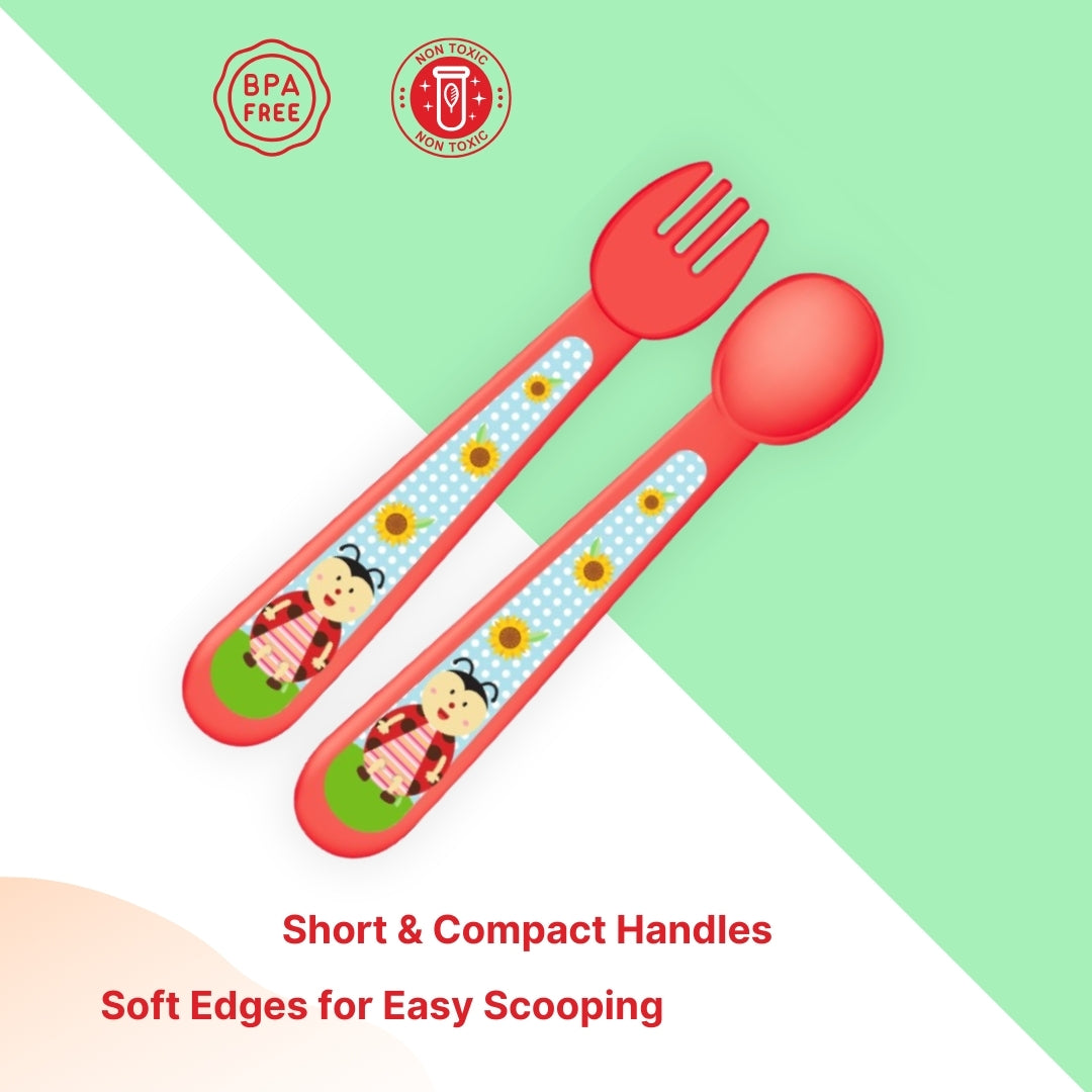 Adore Spoozy Baby Spoon & Fork Set- Red