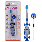 Adore Wroom F1 Car Theme Toothbrush with Moomba Tongue Cleaner- Pack of 2 Blue