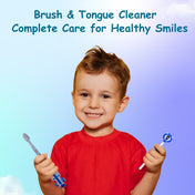 Adore Wroom F1 Car Theme Toothbrush with Moomba Tongue Cleaner- Pack of 2 Blue