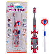 Adore Wroom F1 Car Theme Toothbrush with Moomba Tongue Cleaner- Pack of 2 Red