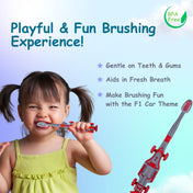 Adore Wroom F1 Car Theme Toothbrush with Moomba Tongue Cleaner- Pack of 2 Red